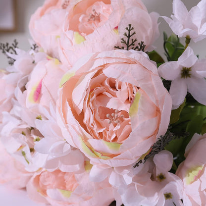 Springs Flowers Artificial Silk Peony Bouquets Wedding Home Decoration,Pack of 1 (Spring Pure Pink)