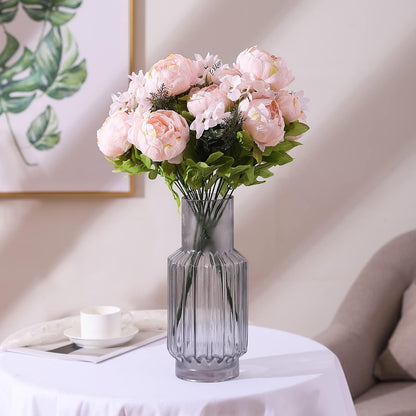 Springs Flowers Artificial Silk Peony Bouquets Wedding Home Decoration,Pack of 1 (Spring Pure Pink)
