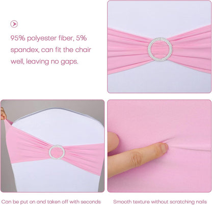 100 PCS Wedding Chair Decorations Stretch Chair Sashes and Bows, Pink