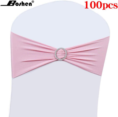 100 PCS Wedding Chair Decorations Stretch Chair Sashes and Bows, Pink
