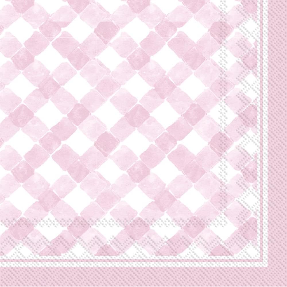IHR Ideal Home Range Cocktail Napkins Rosanne Beck Disposable 3-Ply Paper Party Napkin Pack, 5" x 5", Gingham (Light Rose), 20-Count