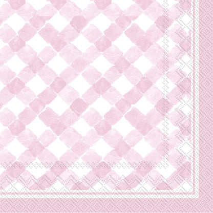 IHR Ideal Home Range Cocktail Napkins Rosanne Beck Disposable 3-Ply Paper Party Napkin Pack, 5" x 5", Gingham (Light Rose), 20-Count