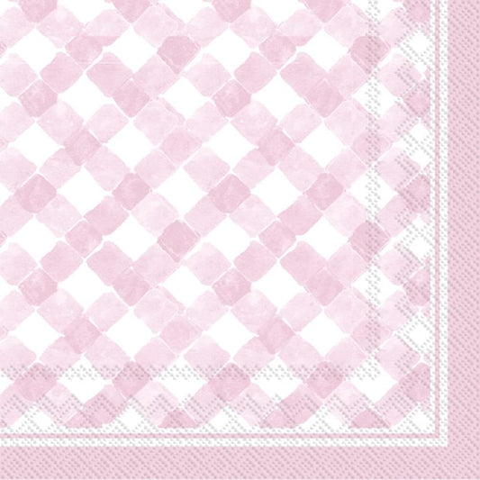 IHR Ideal Home Range Cocktail Napkins Rosanne Beck Disposable 3-Ply Paper Party Napkin Pack, 5" x 5", Gingham (Light Rose), 20-Count