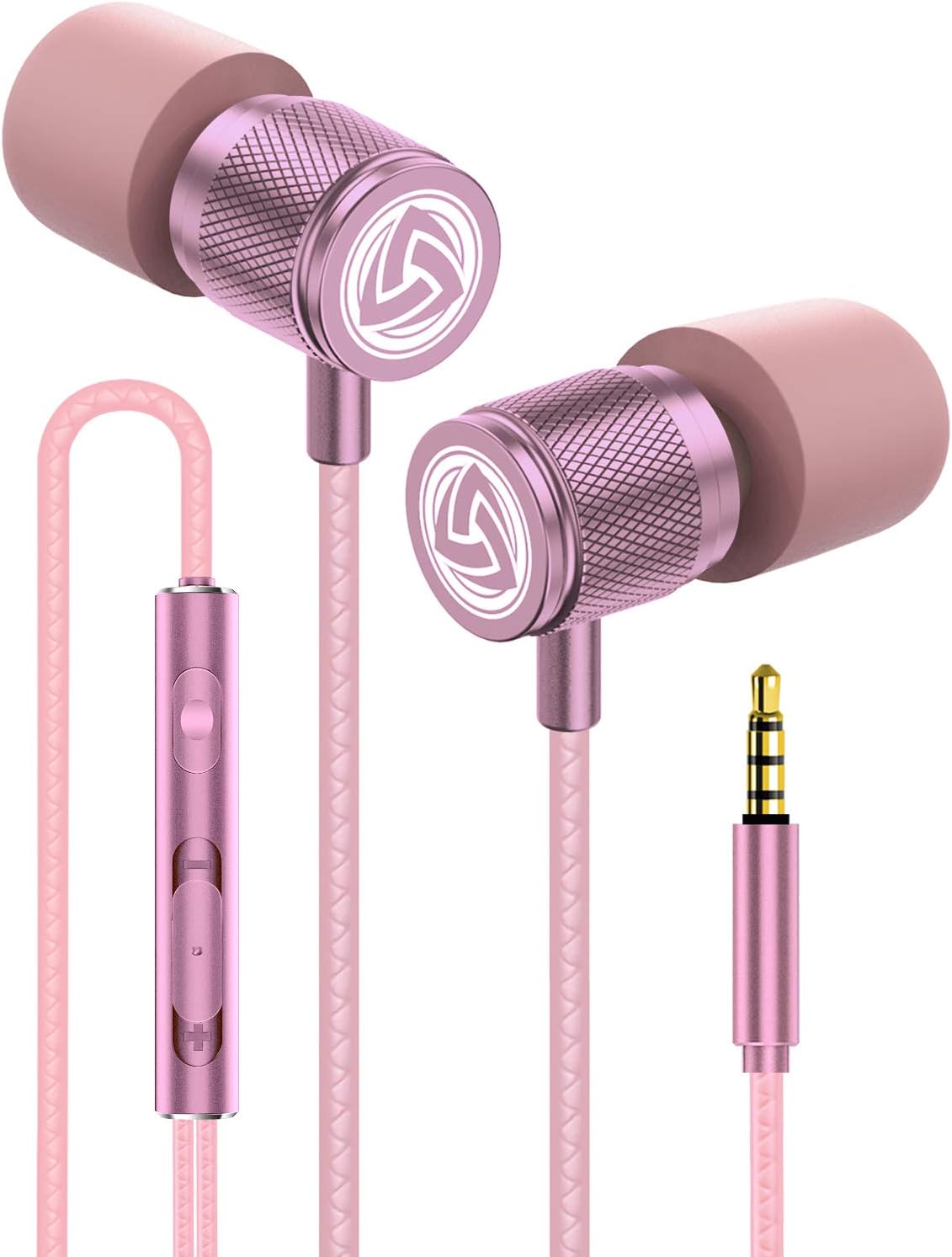 Ultra Wired Earbuds in-Ear Headphones, 5 Years Warranty, Earphones with Microphone, Noise Isolating Ear Buds, Memory Foam for iPhone, Samsung, School Students, Kids, Women, Small Ears - Pink