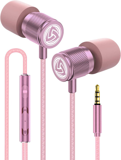 Ultra Wired Earbuds in-Ear Headphones, 5 Years Warranty, Earphones with Microphone, Noise Isolating Ear Buds, Memory Foam for iPhone, Samsung, School Students, Kids, Women, Small Ears - Pink