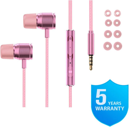 Ultra Wired Earbuds in-Ear Headphones, 5 Years Warranty, Earphones with Microphone, Noise Isolating Ear Buds, Memory Foam for iPhone, Samsung, School Students, Kids, Women, Small Ears - Pink