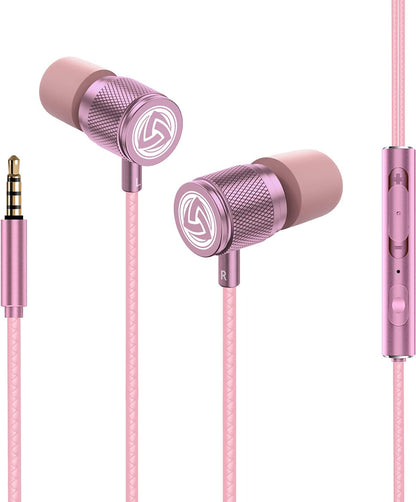 Ultra Wired Earbuds in-Ear Headphones, 5 Years Warranty, Earphones with Microphone, Noise Isolating Ear Buds, Memory Foam for iPhone, Samsung, School Students, Kids, Women, Small Ears - Pink