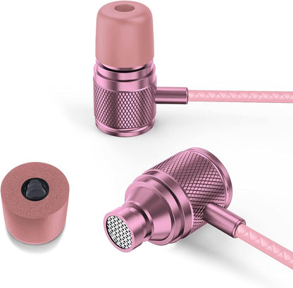 Ultra Wired Earbuds in-Ear Headphones, 5 Years Warranty, Earphones with Microphone, Noise Isolating Ear Buds, Memory Foam for iPhone, Samsung, School Students, Kids, Women, Small Ears - Pink