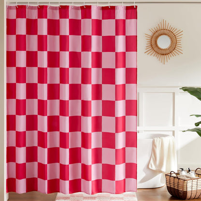 Checkered Shower Curtain, Double Pink Plaid Shower Curtains for Bathroom, Cute Retro Checkboard Shower Curtain Vintage Aesthetic, Washable Fabric Bath Curtain 72''x72''