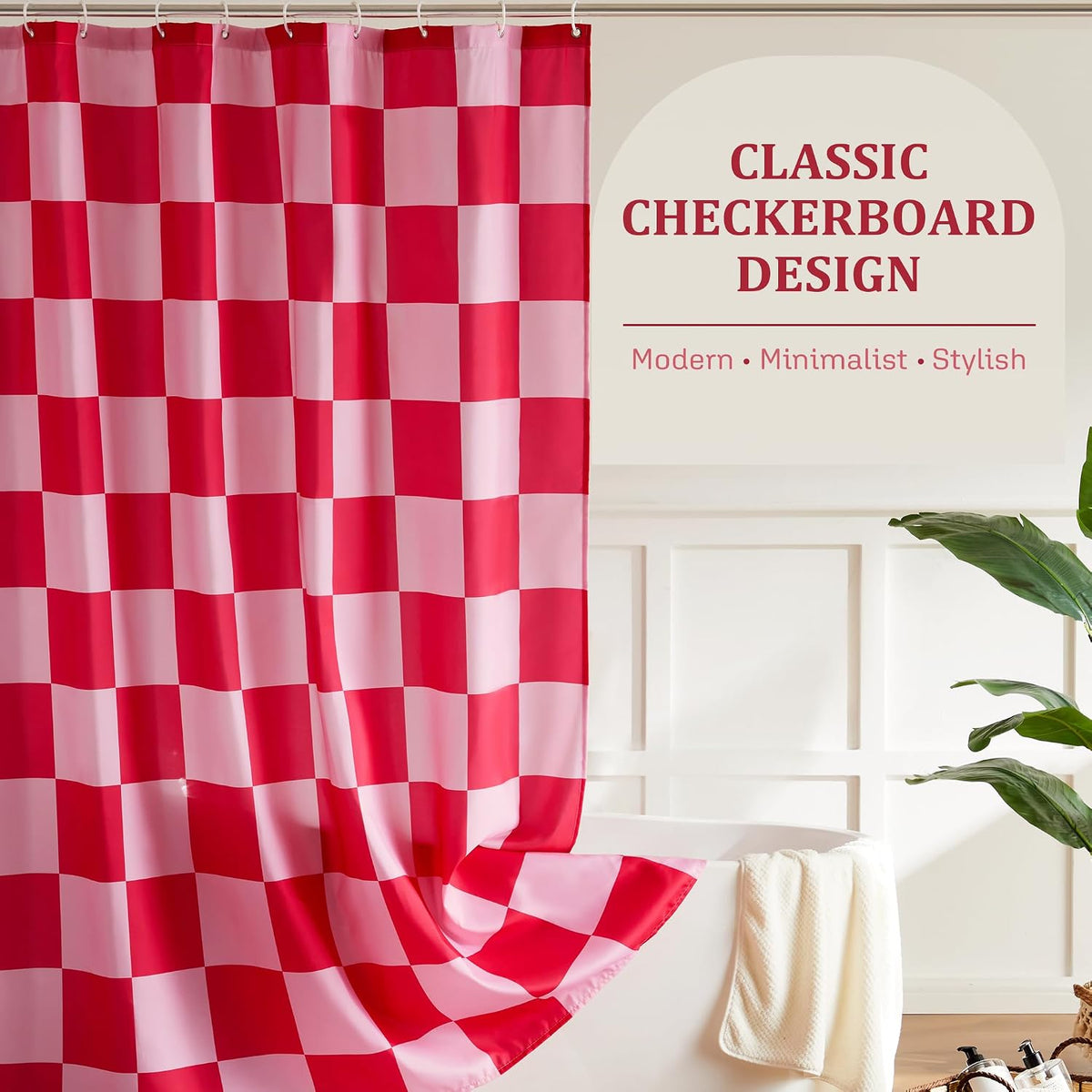 Checkered Shower Curtain, Double Pink Plaid Shower Curtains for Bathroom, Cute Retro Checkboard Shower Curtain Vintage Aesthetic, Washable Fabric Bath Curtain 72''x72''