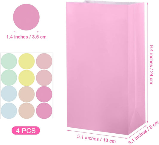 30 Pack Pastel Gift Candy Paper Bags with Stickers 5.1 x 3.1 x 9.4 Inches Snack Sweet Craft Bags for Birthday Wedding Party Anniversaries with 48 Stickers