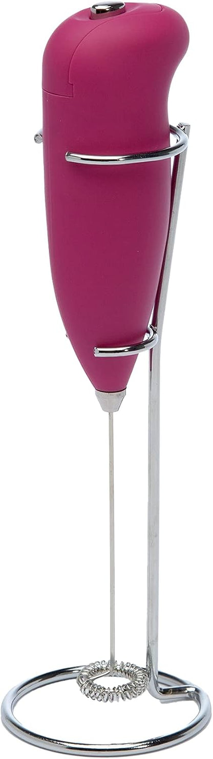 Milk Frother With Stand, Handheld Whisk, Drink Foamer, Mini Blender Mixer For Coffee, Frappe, Bulletproof, Matcha, Espresso. Battery Operated, Easy To Clean And Use, Pink