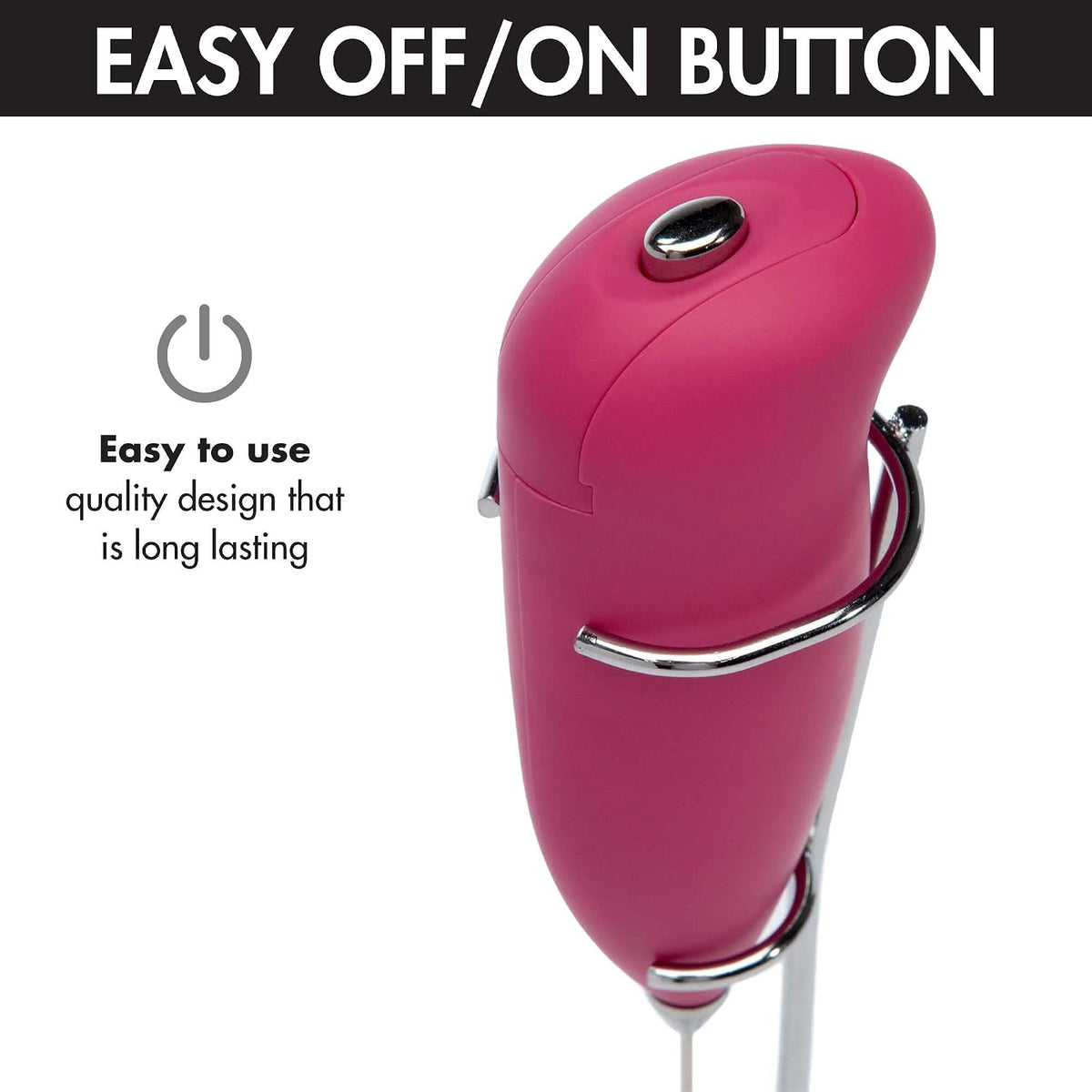 Milk Frother With Stand, Handheld Whisk, Drink Foamer, Mini Blender Mixer For Coffee, Frappe, Bulletproof, Matcha, Espresso. Battery Operated, Easy To Clean And Use, Pink