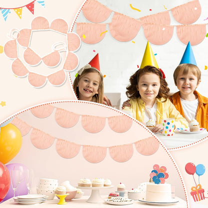 4 Pack Peach Scallop Pennant Banner Each 13 Inch Princess Birthday Party Garland Banner Princess Garland with Extra Rope for Peach Wedding Birthday Party Decorations 52 Inch in Total