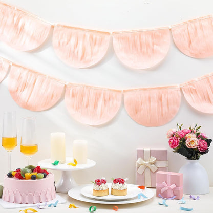 4 Pack Peach Scallop Pennant Banner Each 13 Inch Princess Birthday Party Garland Banner Princess Garland with Extra Rope for Peach Wedding Birthday Party Decorations 52 Inch in Total