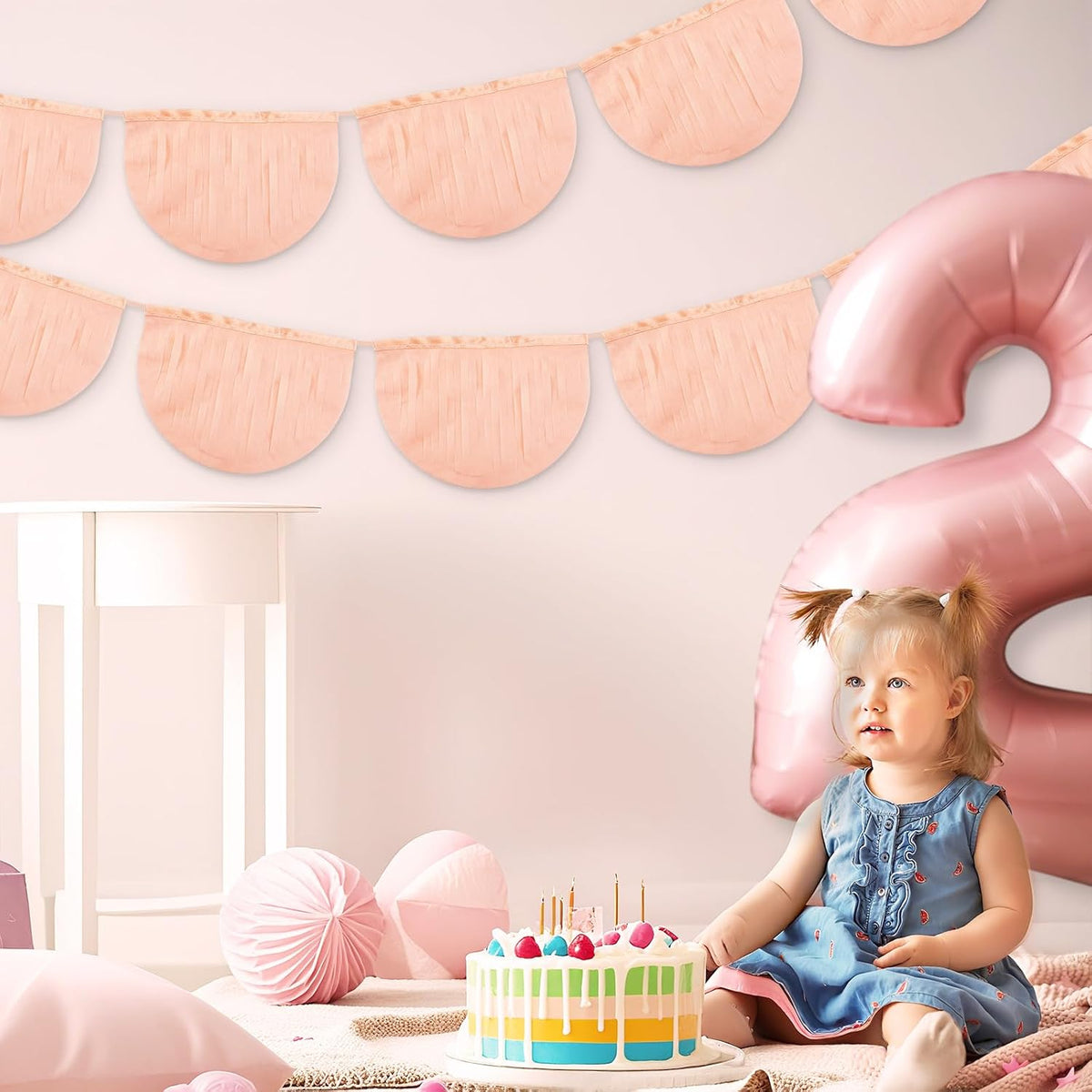 4 Pack Peach Scallop Pennant Banner Each 13 Inch Princess Birthday Party Garland Banner Princess Garland with Extra Rope for Peach Wedding Birthday Party Decorations 52 Inch in Total