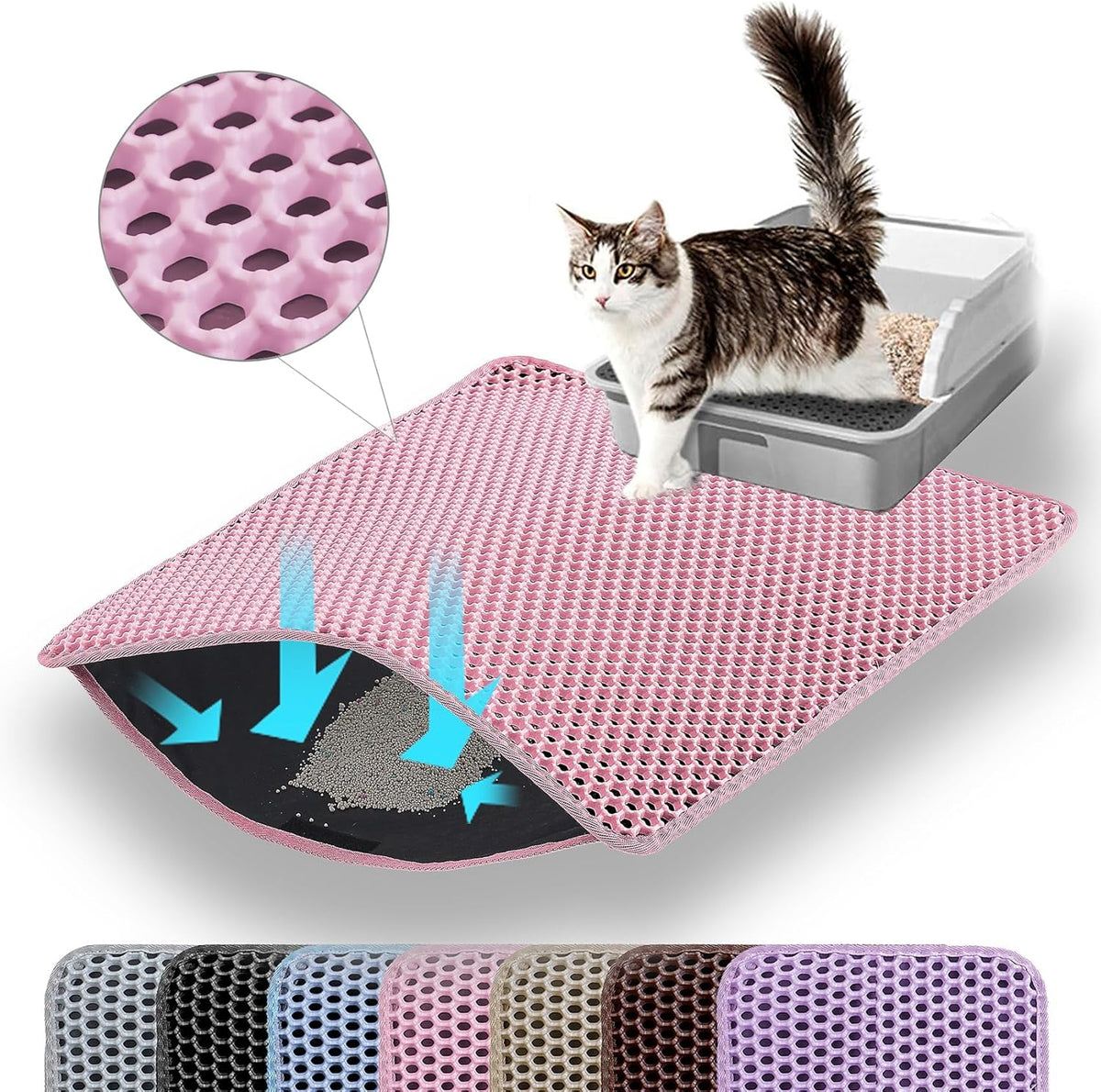 Small Cat Litter Mat, Double Layer Honeycomb Litter Box Mat