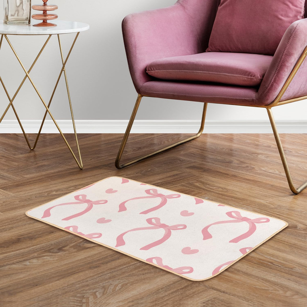 Cute Coquette Pink Bow Welcome Mat for Girls Bedroom Bathroom Decor
