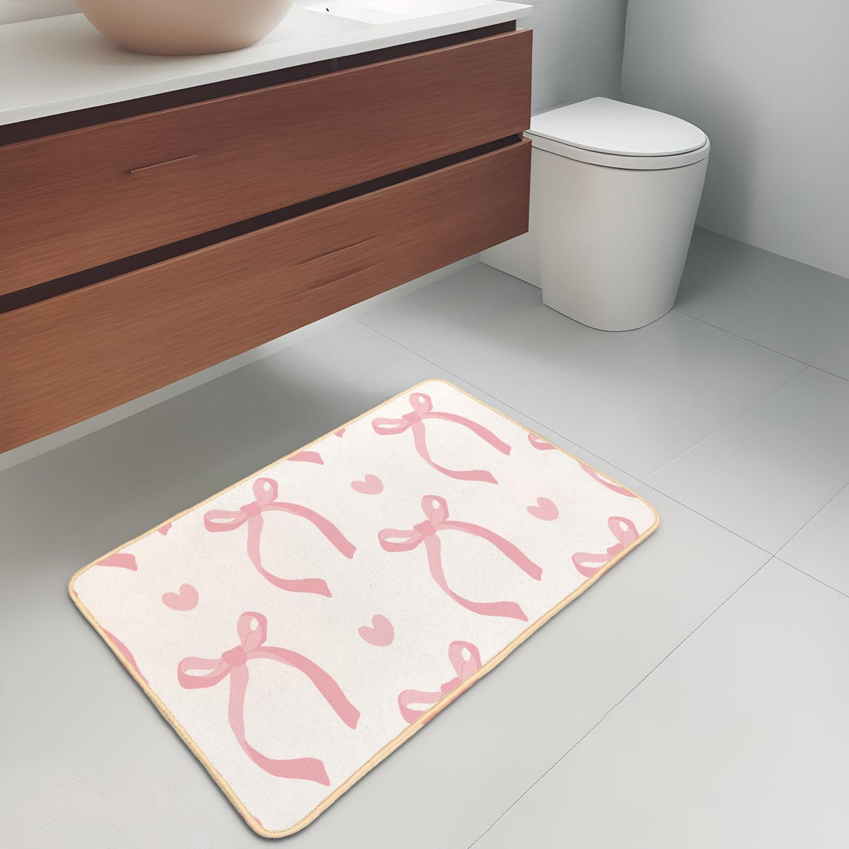 Cute Coquette Pink Bow Welcome Mat for Girls Bedroom Bathroom Decor
