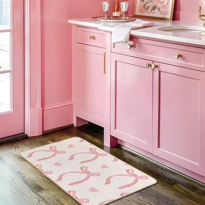 Cute Coquette Pink Bow Welcome Mat for Girls Bedroom Bathroom Decor