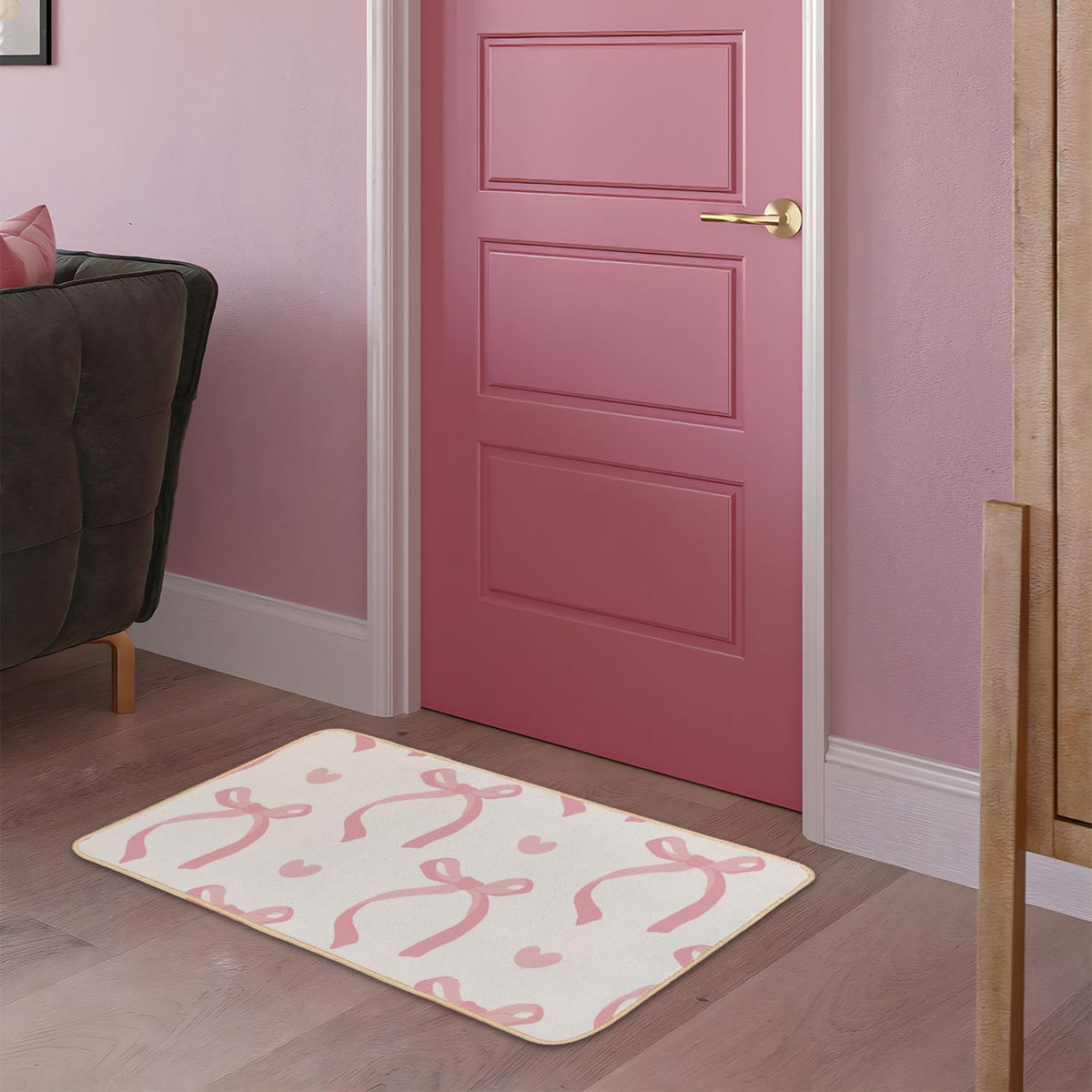 Cute Coquette Pink Bow Welcome Mat for Girls Bedroom Bathroom Decor