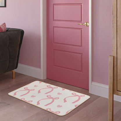 Cute Coquette Pink Bow Welcome Mat for Girls Bedroom Bathroom Decor
