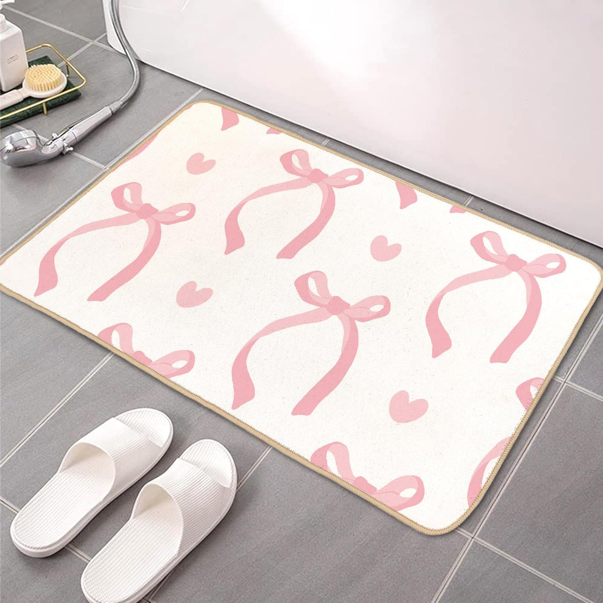 Cute Coquette Pink Bow Welcome Mat for Girls Bedroom Bathroom Decor