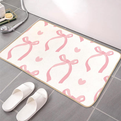 Cute Coquette Pink Bow Welcome Mat for Girls Bedroom Bathroom Decor