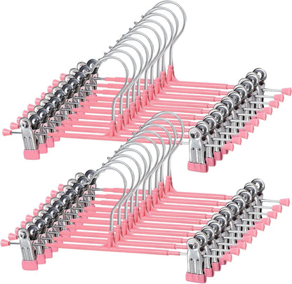 30Pcs Pants Hangers with Clips, Adjustable Skirt Hangers, Non-Slip Trousers Hanger, 360 ° Swivel Space Saving Hooks, Clothes Clips for Pants, Skirts, Clothes, Jeans (Pink)