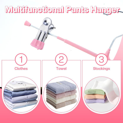30Pcs Pants Hangers with Clips, Adjustable Skirt Hangers, Non-Slip Trousers Hanger, 360 ° Swivel Space Saving Hooks, Clothes Clips for Pants, Skirts, Clothes, Jeans (Pink)