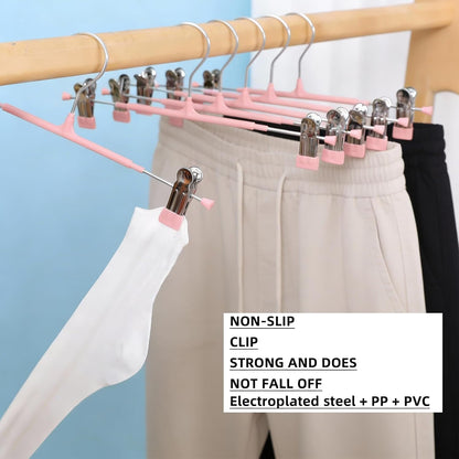 30Pcs Pants Hangers with Clips, Adjustable Skirt Hangers, Non-Slip Trousers Hanger, 360 ° Swivel Space Saving Hooks, Clothes Clips for Pants, Skirts, Clothes, Jeans (Pink)