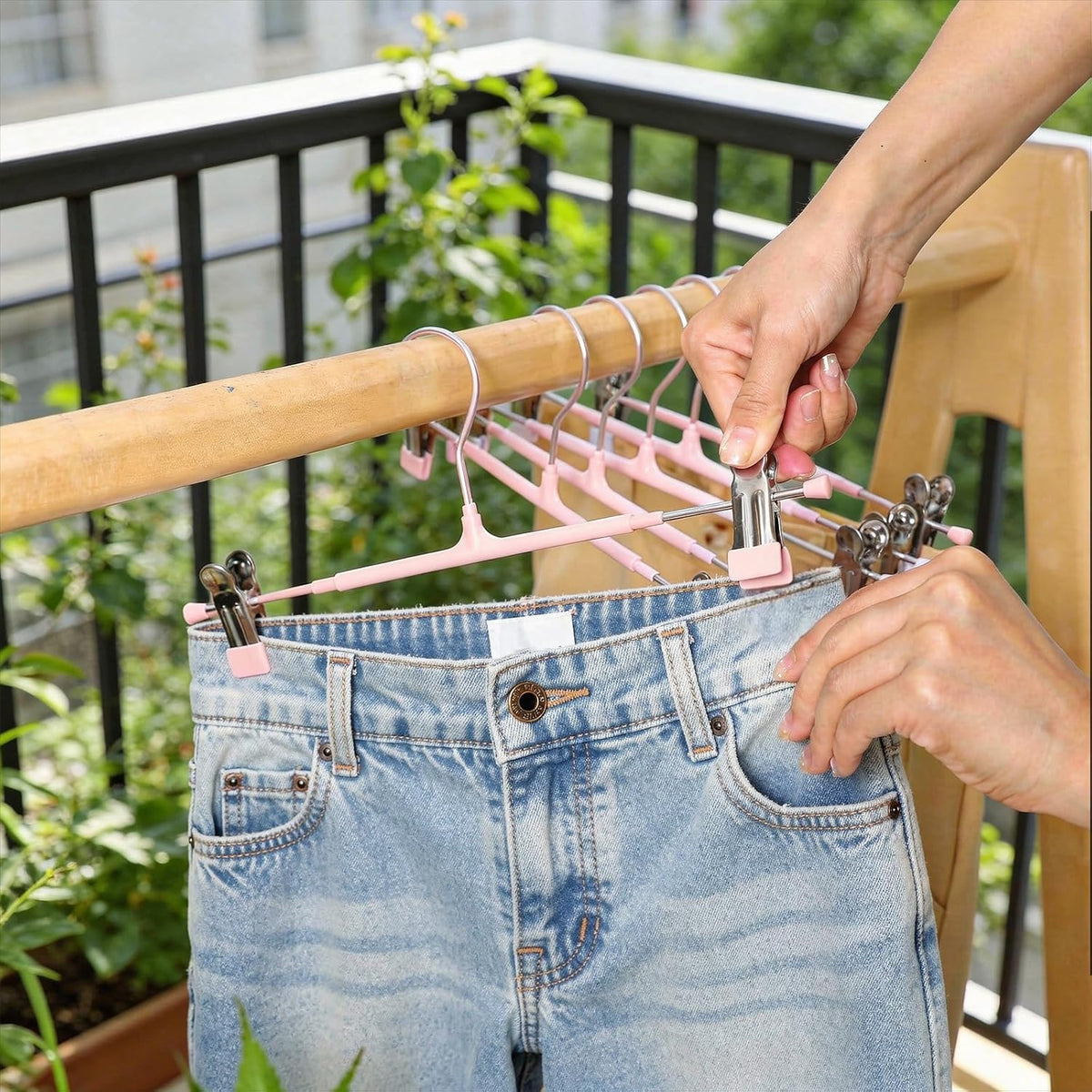 30Pcs Pants Hangers with Clips, Adjustable Skirt Hangers, Non-Slip Trousers Hanger, 360 ° Swivel Space Saving Hooks, Clothes Clips for Pants, Skirts, Clothes, Jeans (Pink)