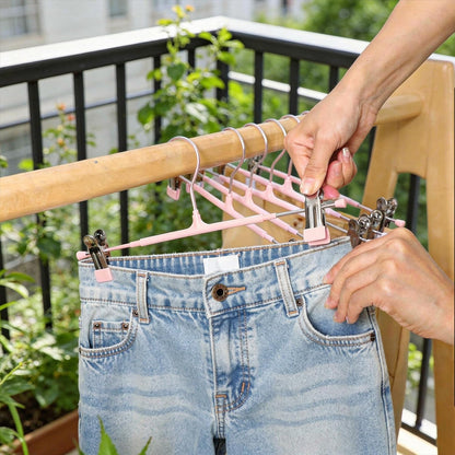 30Pcs Pants Hangers with Clips, Adjustable Skirt Hangers, Non-Slip Trousers Hanger, 360 ° Swivel Space Saving Hooks, Clothes Clips for Pants, Skirts, Clothes, Jeans (Pink)