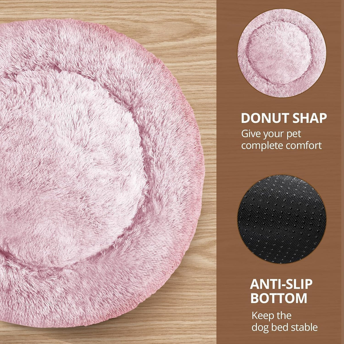 Calming Small Pink Dog & Cat Bed for Indoor Cats - 20 inches Washable Donut Bed for Kittens & Puppies, Anti-Anxiety Round Fluffy Plush Pet Beds (Fits up to 15 lbs, Smoke Pink)
