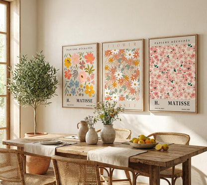 FTQYQLD 3Pcs Flower Market Canvas Wall Art Pink Aesthetic Posters Prints
