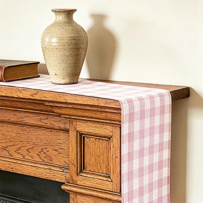 Spring Pink Gingham Table Runner 13 x 72 inches Long, Cotton Linen Farmhouse Checkered Kitchen Dining Table Decor for Home Party, Wrinkle Free