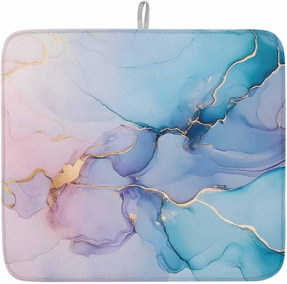 Marble Dish Drying Mats for Kitchen Counter Absorbent Microfiber Quick Drying Dish Mat, Turquoise Pink Gradient 16x18inch Machine Washable Dish Drainer/Rack Mat