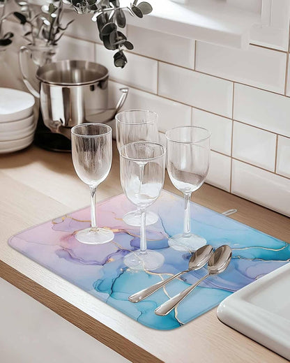 Marble Dish Drying Mats for Kitchen Counter Absorbent Microfiber Quick Drying Dish Mat, Turquoise Pink Gradient 16x18inch Machine Washable Dish Drainer/Rack Mat