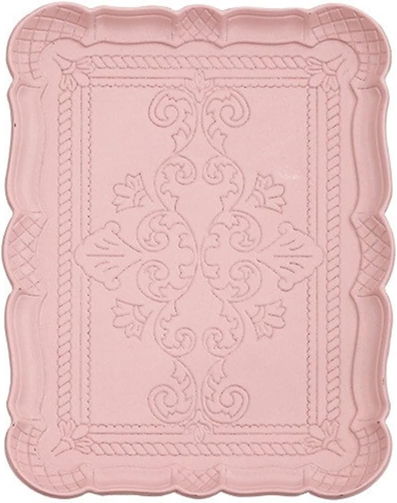 Serving Trays Powder Tray Fruit Dessert Storage Jewelry Cosmetics Organizers Retro Tea Plate(Pink S)