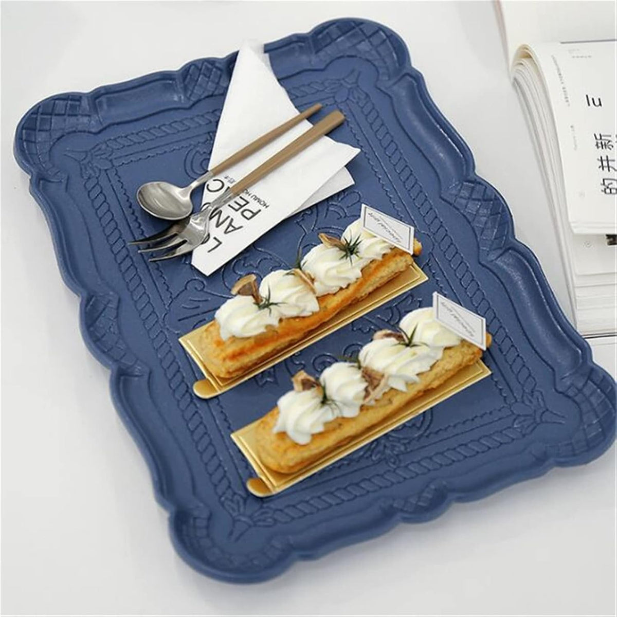 Serving Trays Powder Tray Fruit Dessert Storage Jewelry Cosmetics Organizers Retro Tea Plate(Pink S)