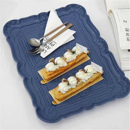 Serving Trays Powder Tray Fruit Dessert Storage Jewelry Cosmetics Organizers Retro Tea Plate(Pink S)