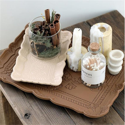 Serving Trays Powder Tray Fruit Dessert Storage Jewelry Cosmetics Organizers Retro Tea Plate(Pink S)
