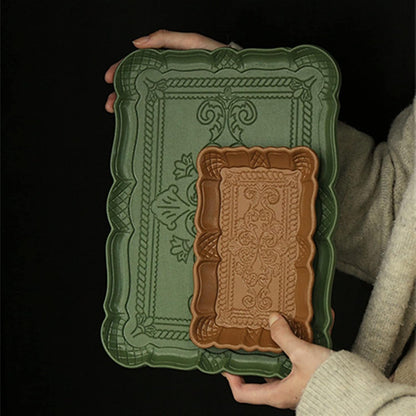 Serving Trays Powder Tray Fruit Dessert Storage Jewelry Cosmetics Organizers Retro Tea Plate(Pink S)