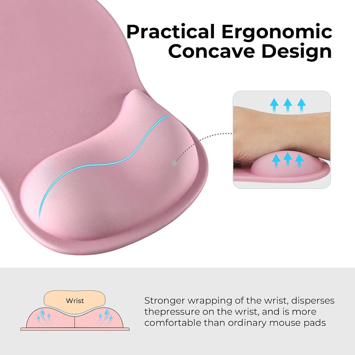 Pink Mouse Pad with Gel Wrist Rest, Ergonomic Cute Mousepad