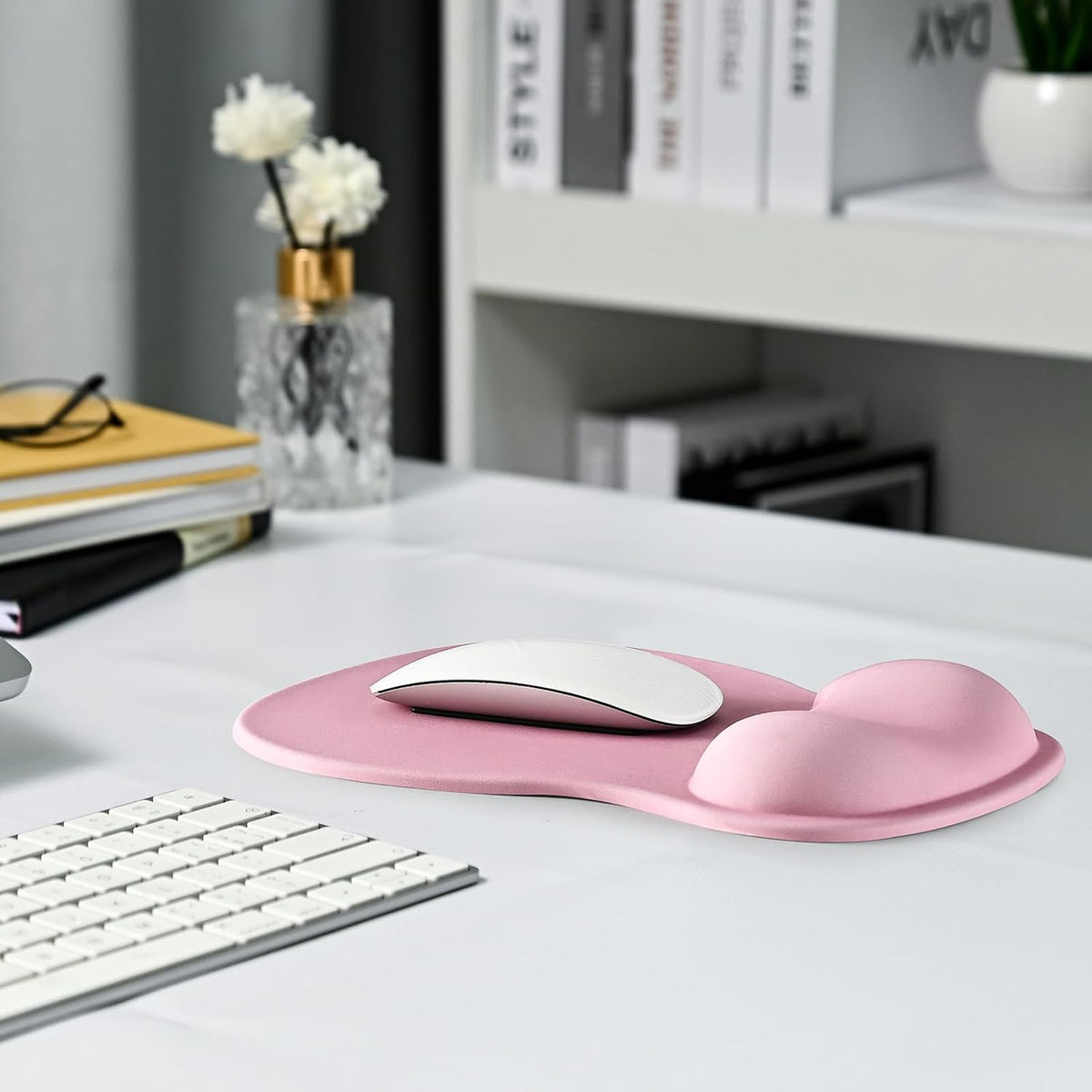 Pink Mouse Pad with Gel Wrist Rest, Ergonomic Cute Mousepad