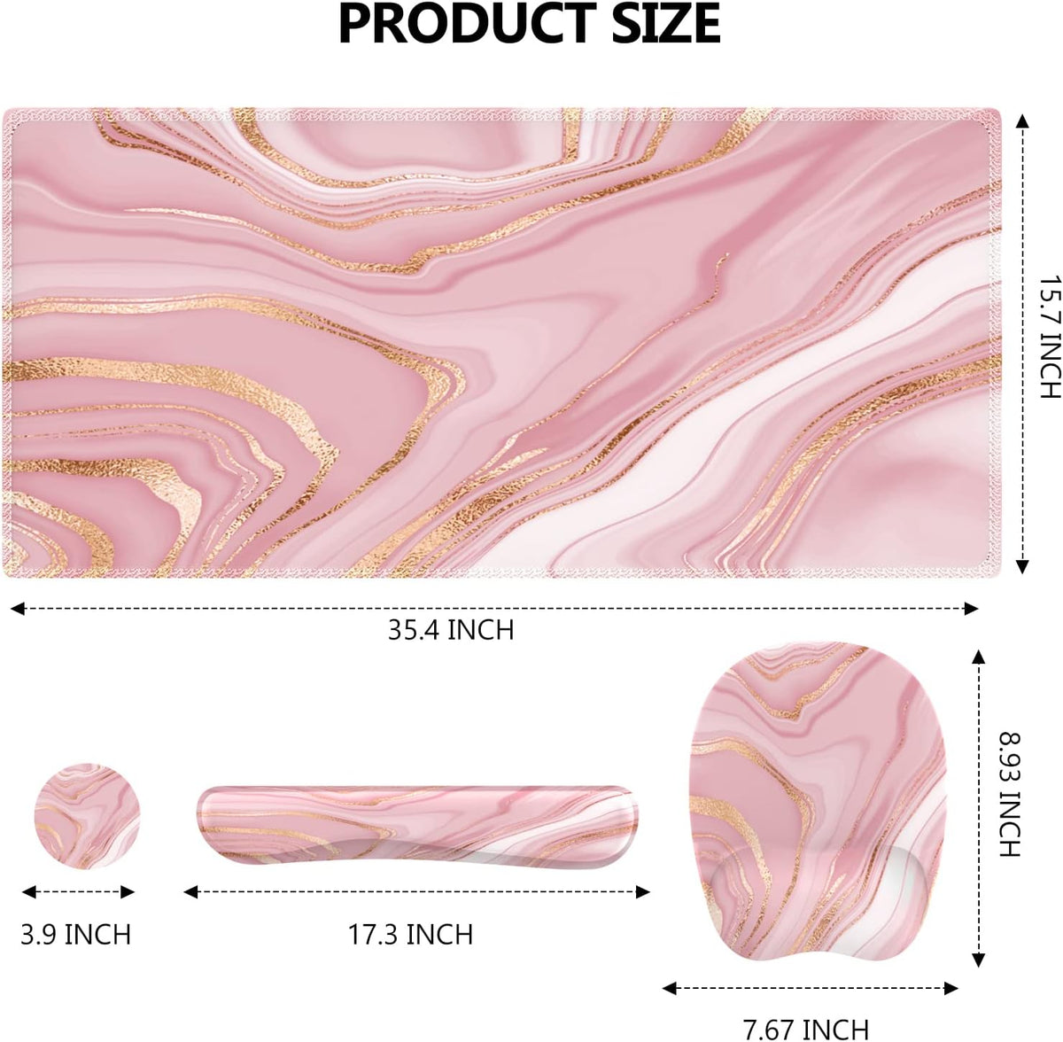 Light Pink Desk Mat Set, Mouse Pad and Keyboard Wrist Rest, Ergonomic Mouse Pad with Wrist Rest, Non-Slip Desk Mat for Home Office, 35.4 x 15.7 in
