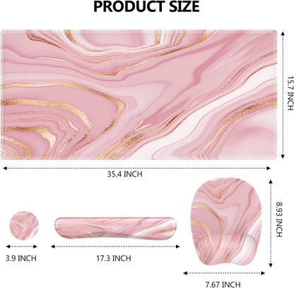 Light Pink Desk Mat Set, Mouse Pad and Keyboard Wrist Rest, Ergonomic Mouse Pad with Wrist Rest, Non-Slip Desk Mat for Home Office, 35.4 x 15.7 in