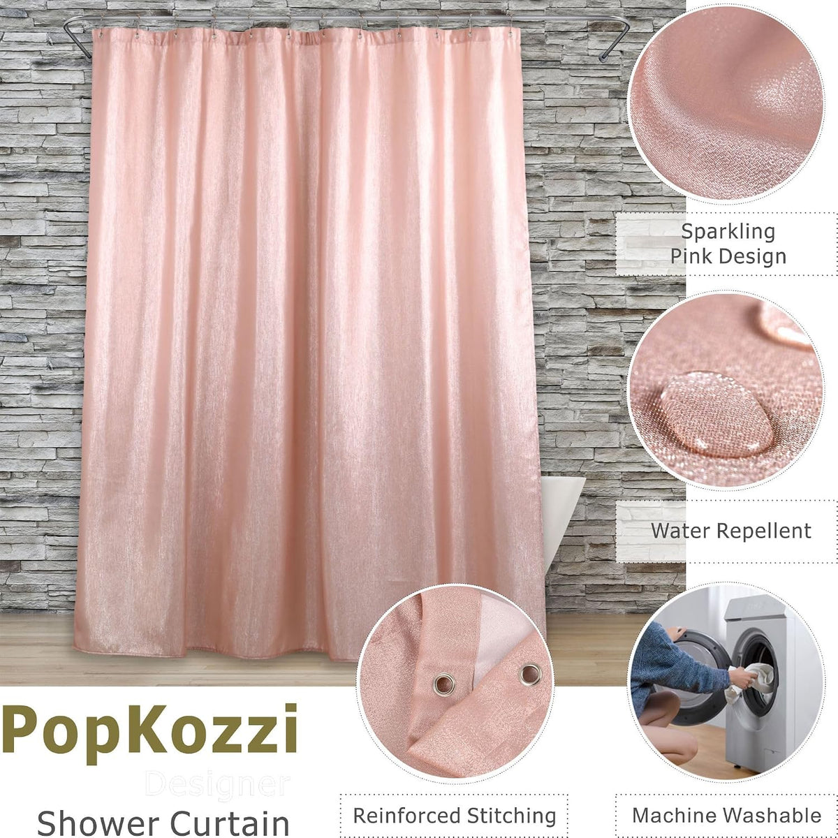 Blush Pink Glitter Shower Curtain: Waterproof Washable Quick Dry, 72Lx72W