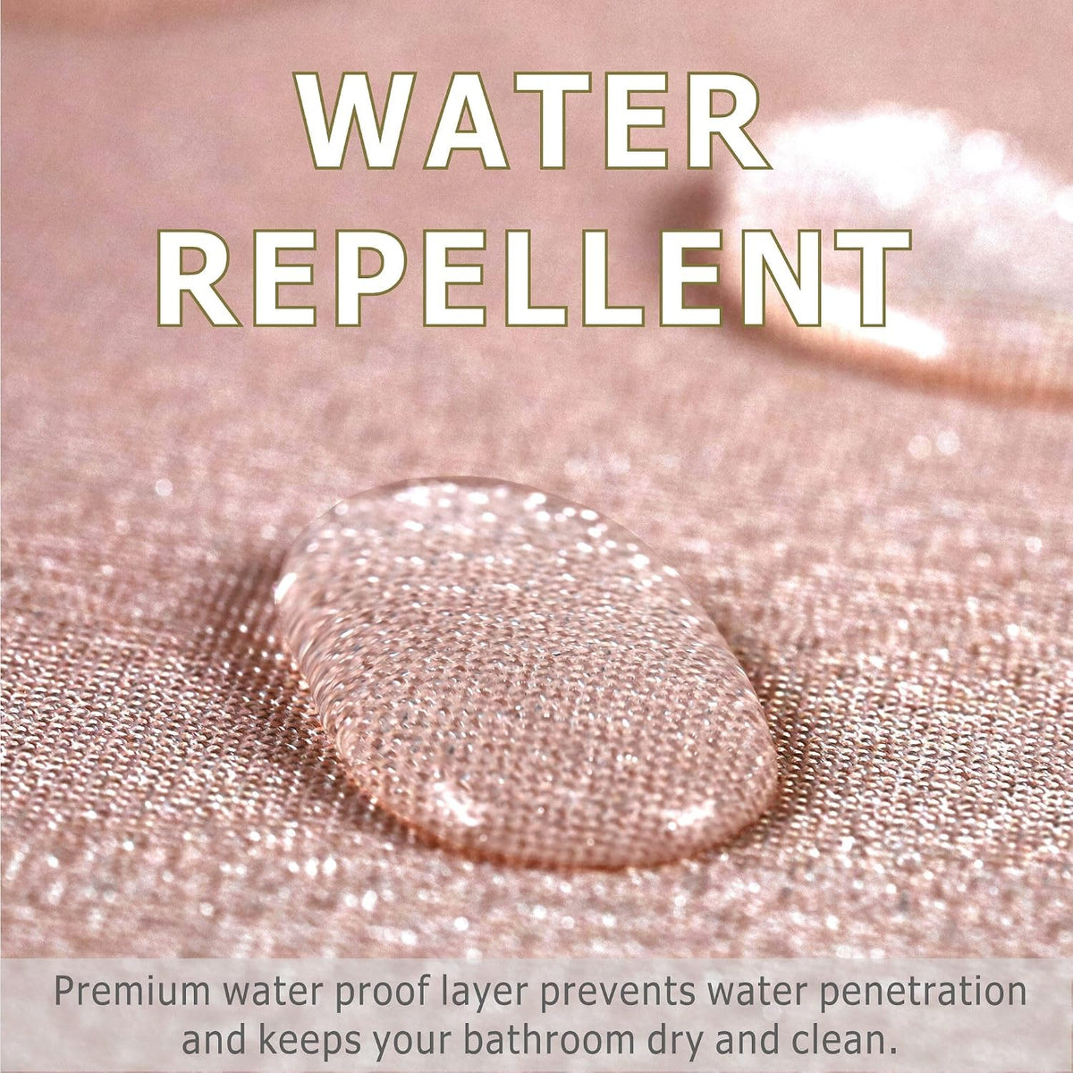 Blush Pink Glitter Shower Curtain: Waterproof Washable Quick Dry, 72Lx72W