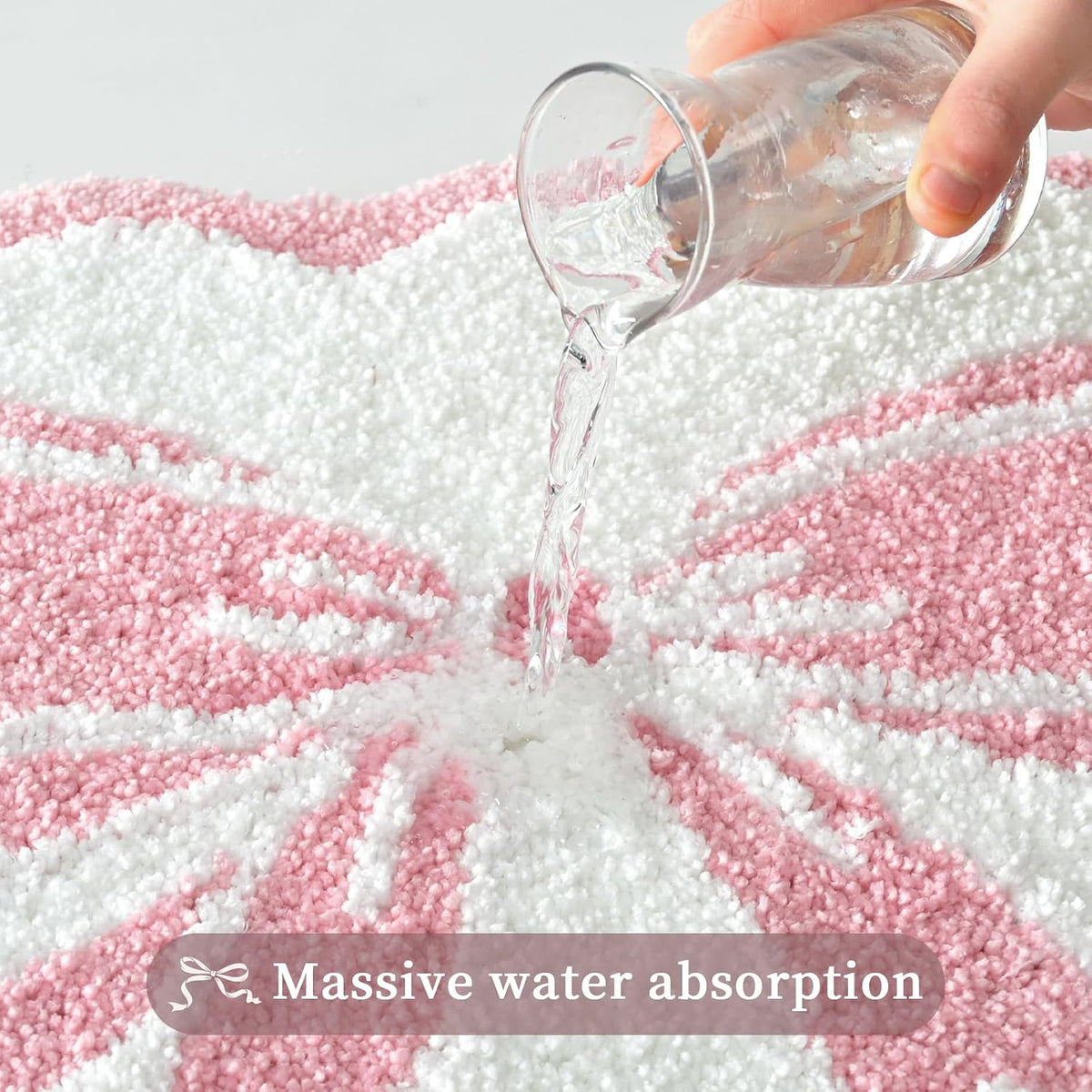 Anybar Bow Bath Mat Pink White Bathroom Rug Cute Scalloped Rugs Non Slip Floor Carpet Microfiber Bathmat Soft Super Absorbent Machine Washable Bathmat for Shower Scallop Bathroom Mats（18x25 inch）